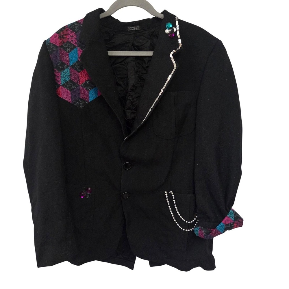 Vintage 90s Embellished Blazer Women Statement Jacket Patchwork Rhinestone Artsy
